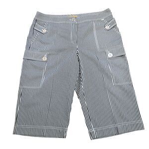 St. John Womens Sz 12 Striped Bermuda Long‎ Line Cargo Shorts Nautical Stretch